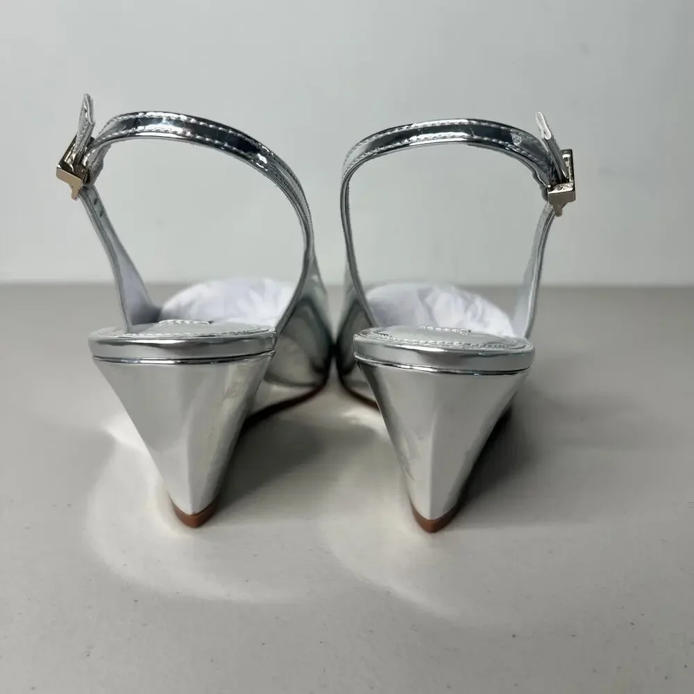 Larroude Silver LouLou Mirror Pump Size 8